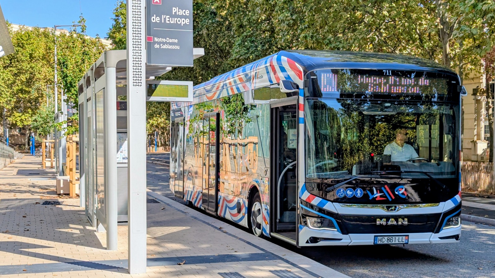 Bustram ligne A à la station Place de l'Europe à Montpellier