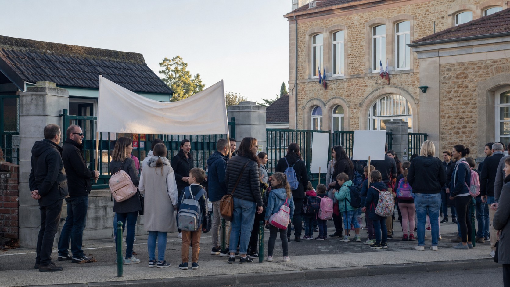 Parents d'élèves mobilisés devant l'école Marie-Curie à Montpellier