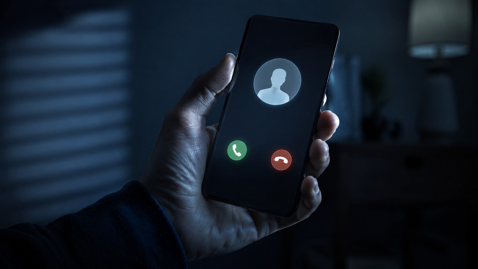Appel anonyme entrant sur un smartphone dans la pénombre, illustration des menaces reçues par Rémi Gaillard