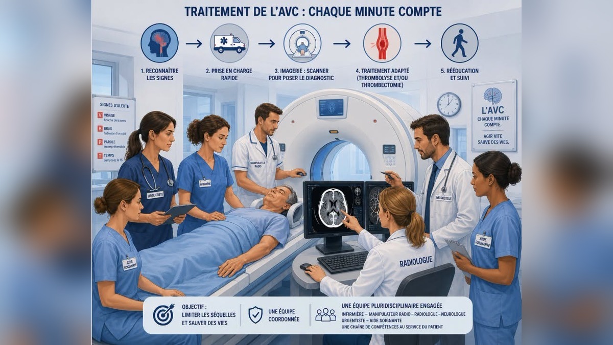 Visuel du CHU de Montpellier sur la prise en charge de l'AVC : chaque minute compte