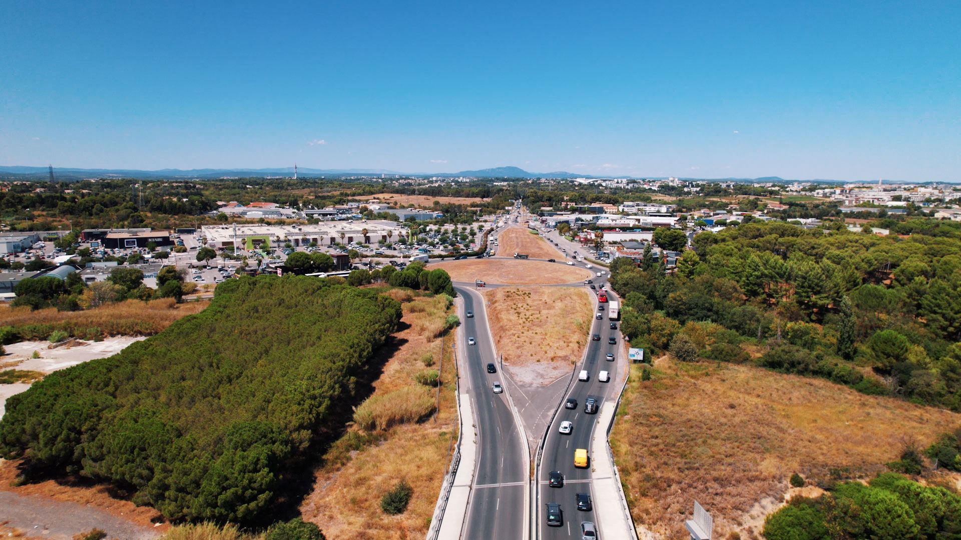 Vue aérienne du secteur du futur contournement ouest de Montpellier