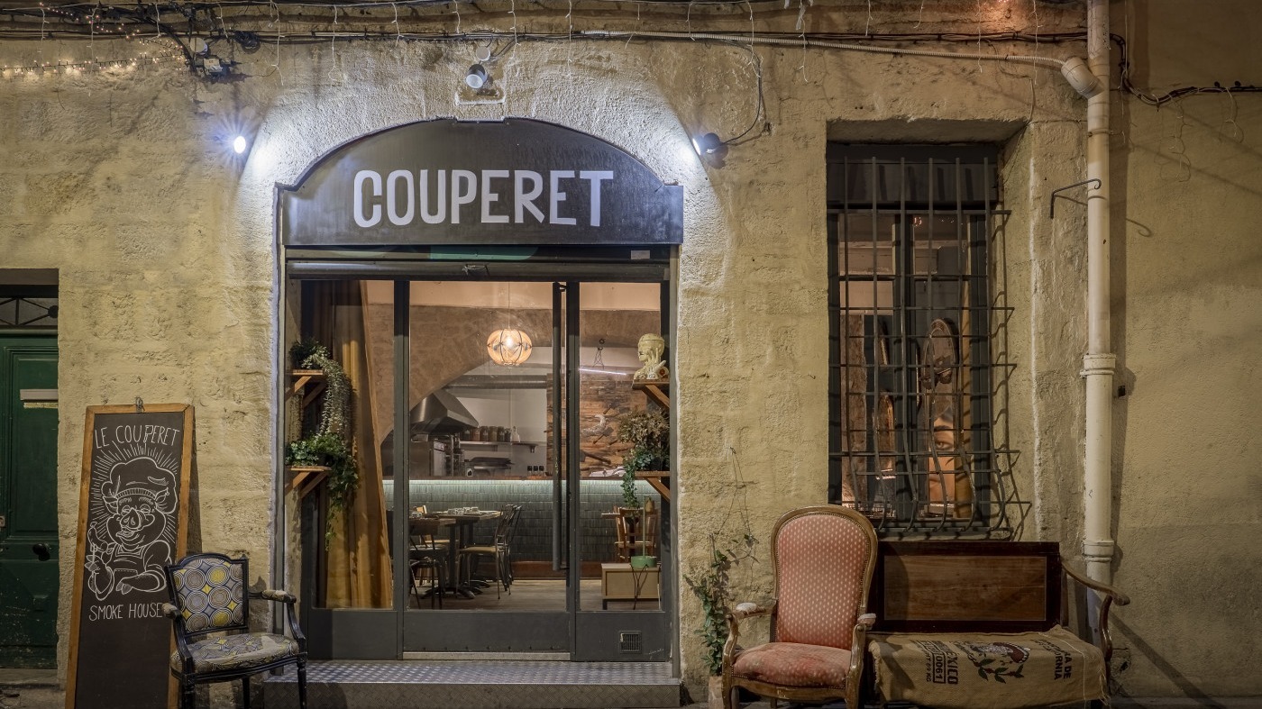 Façade du restaurant Le Couperet, rue des Teissiers à Montpellier