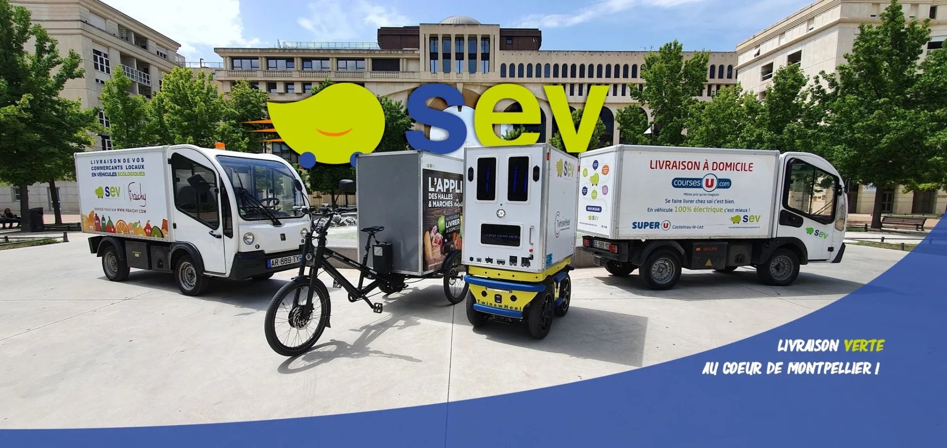 Les véhicules électriques et vélos-cargos de SEV pour la livraison en centre-ville de Montpellier