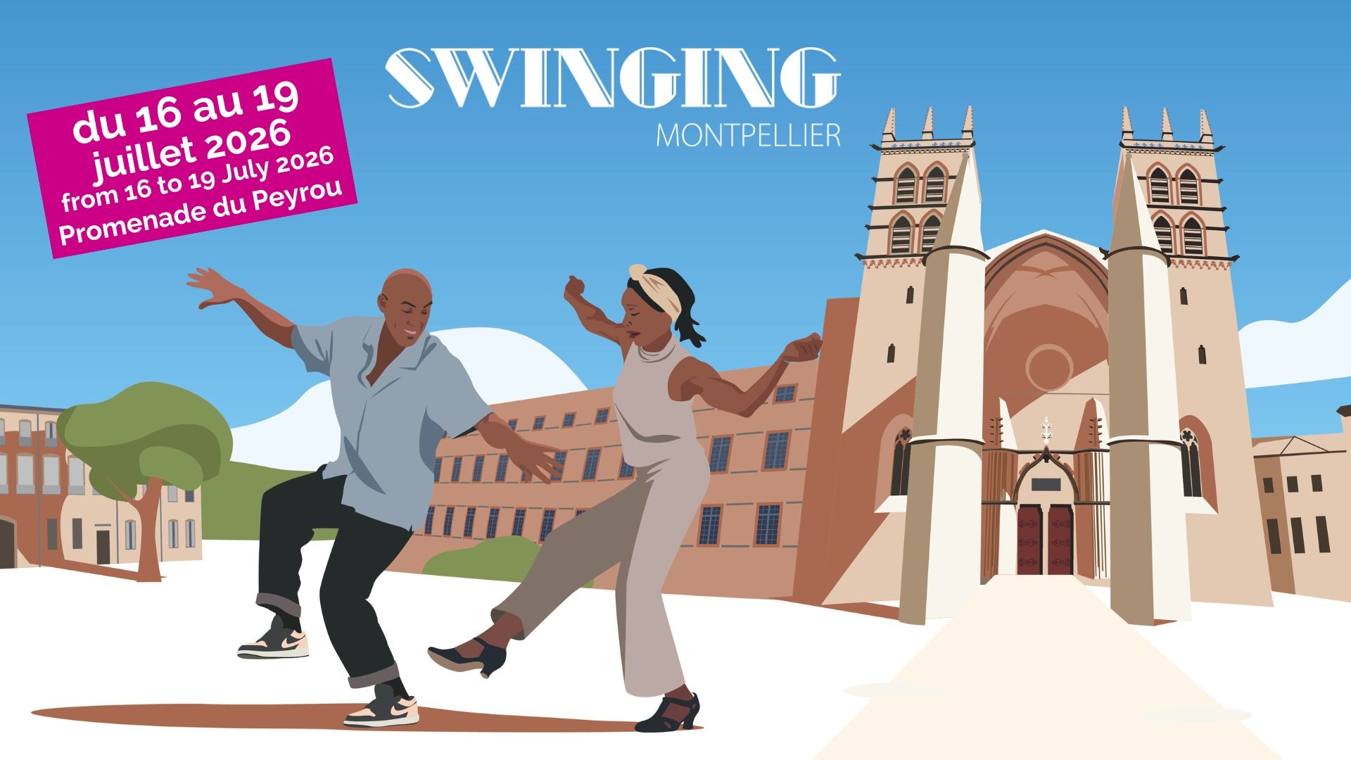 Affiche du festival Swinging Montpellier 2026 sur la Promenade du Peyrou