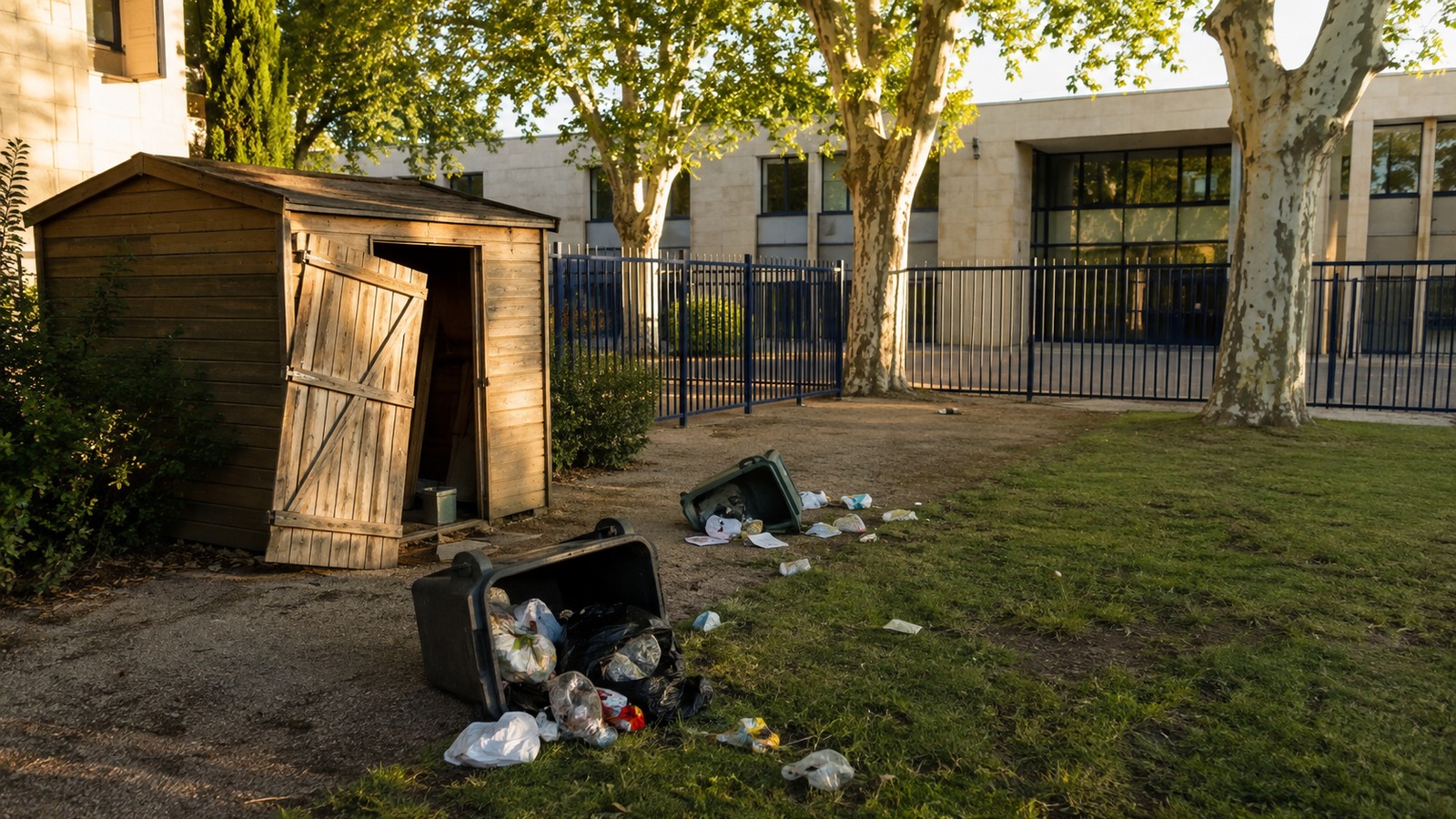 Cabanon forcé et poubelles renversées dans le jardin d'un établissement scolaire à Montpellier