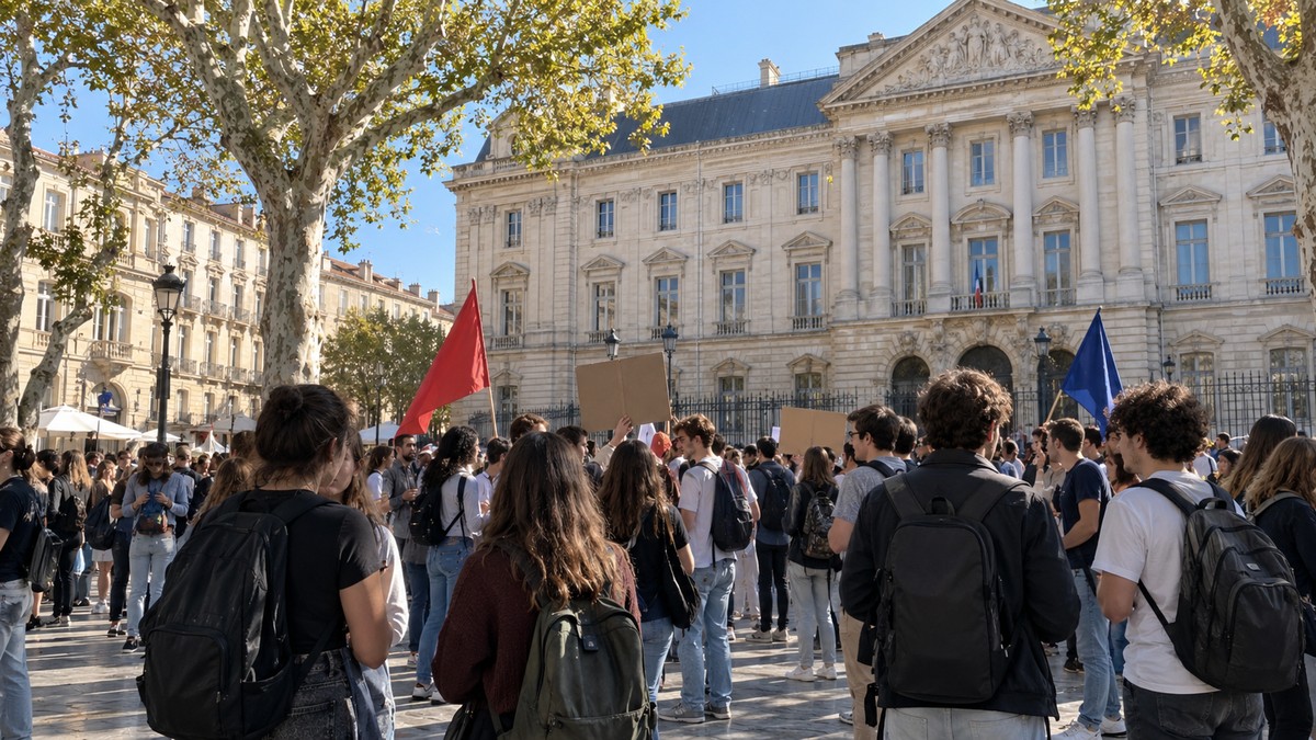 Rassemblement d'étudiants devant la préfecture de l'Hérault à Montpellier