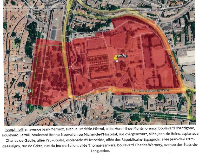 Plan du perimetre de survol par drone autour du lycee Joffre