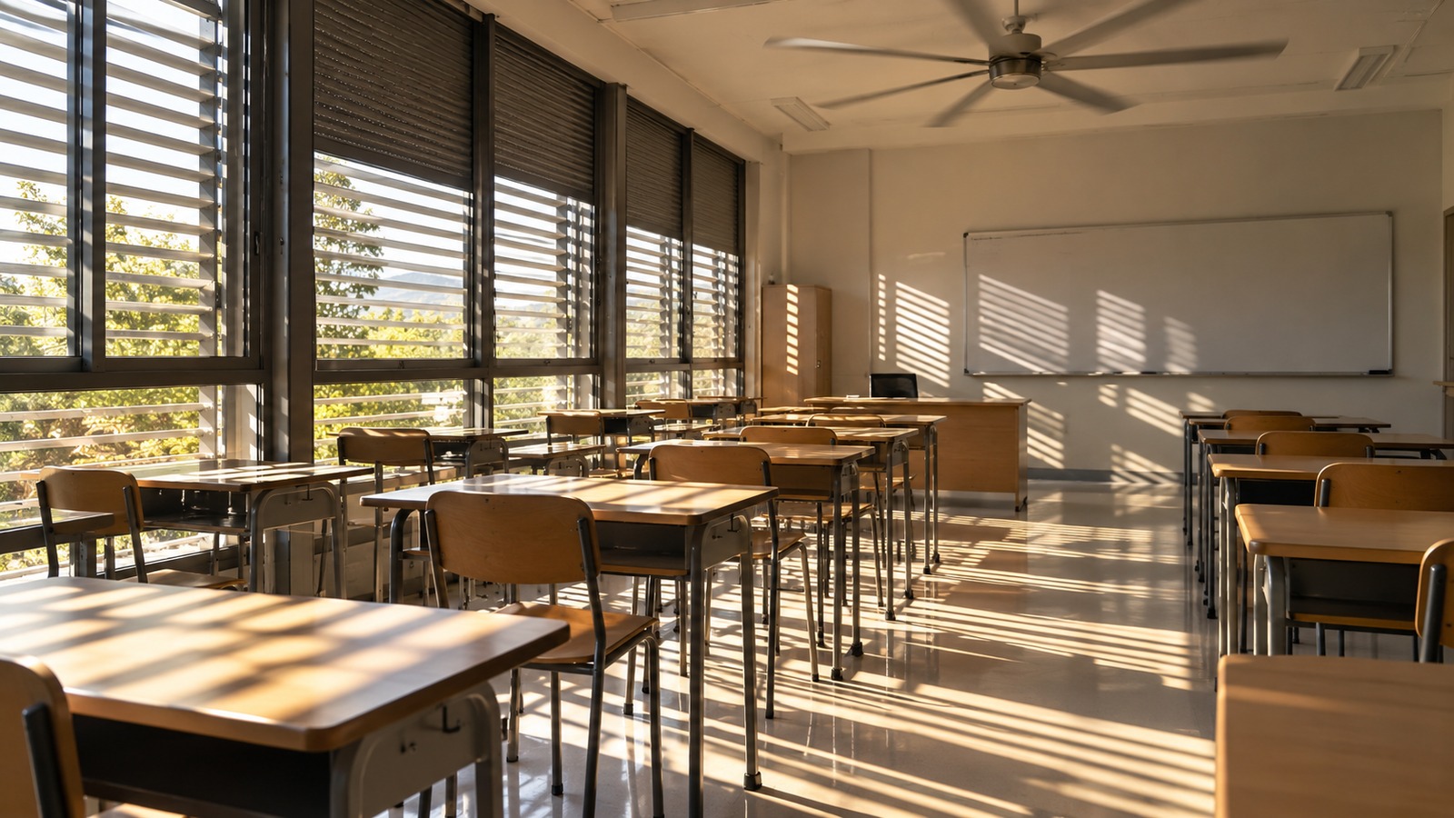 Salle de classe de lycée équipée de brise-soleil et d'un brasseur d'air