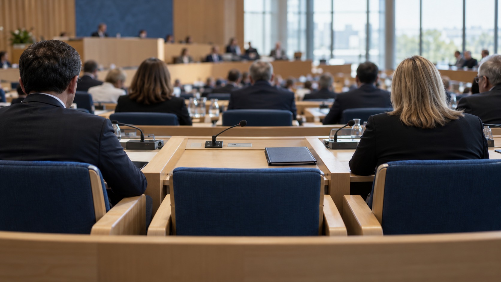 Siège vide au milieu d'une rangée dans l'hémicycle d'un conseil municipal
